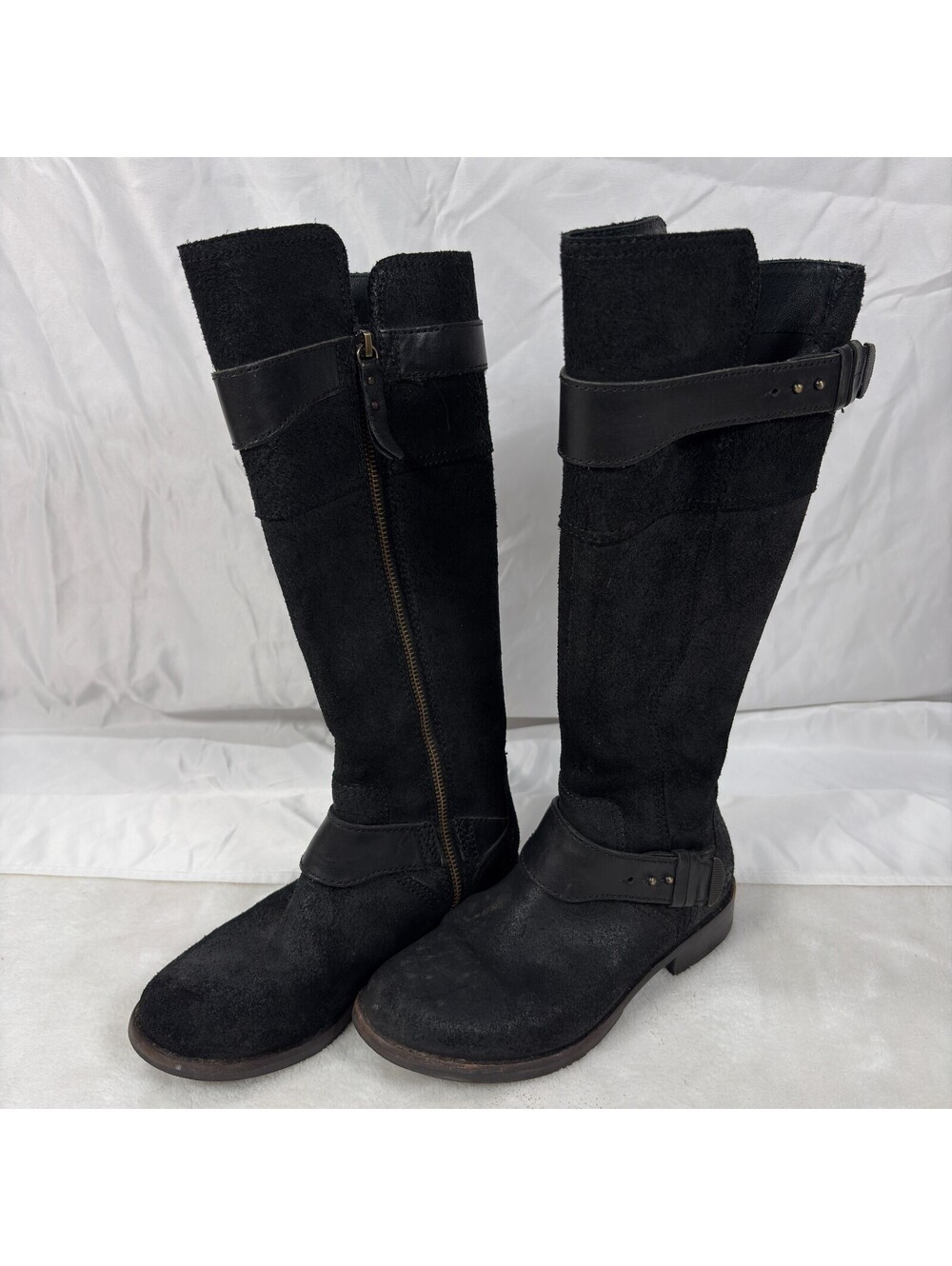 UGG Australia Womens Black Leather Shearling Tall Boots Size 6